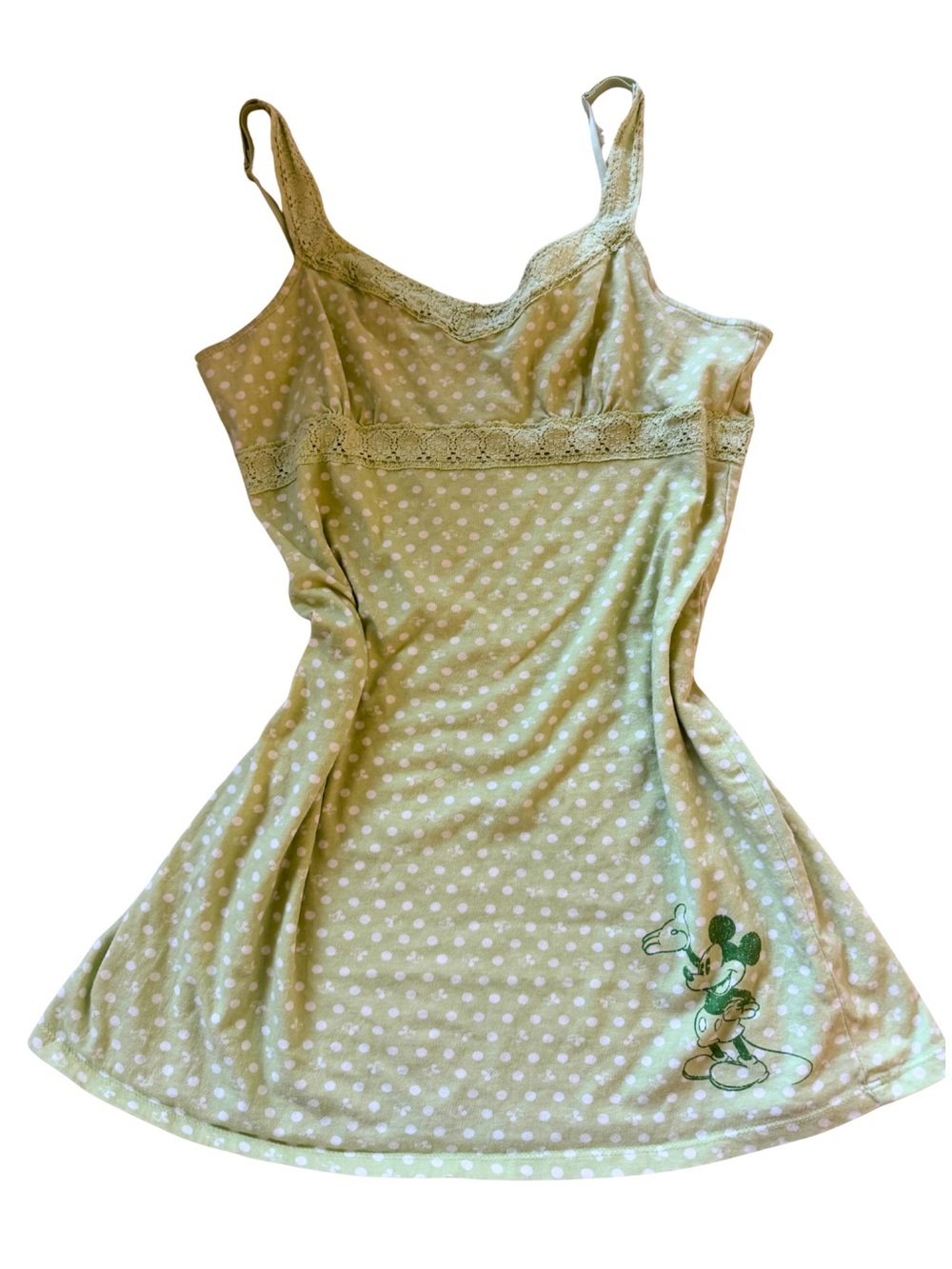 Disney Polka Dot Green Sleeveless Dress with Lace Trim